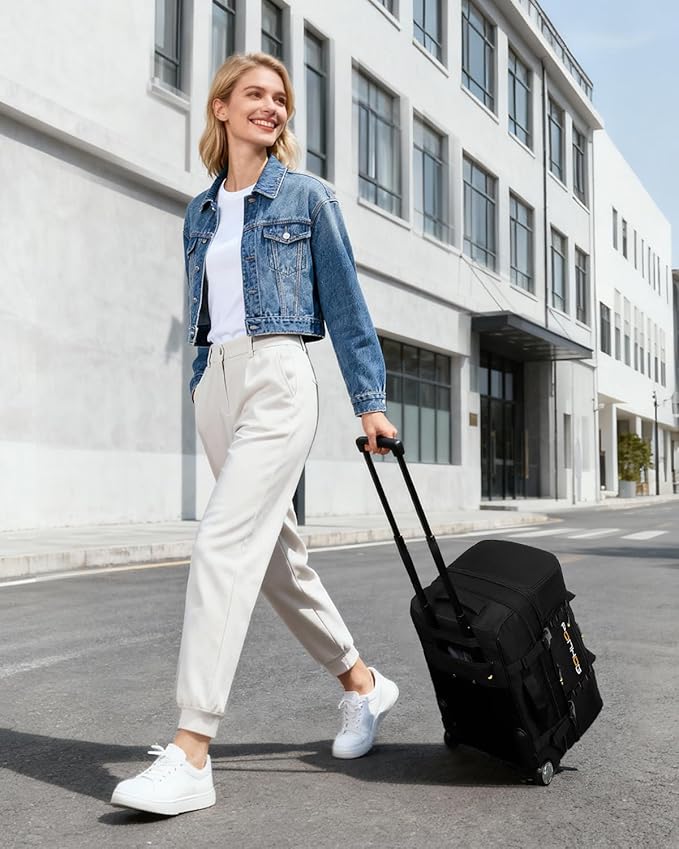 21 Inch Expandable Duffle Bag with Wheels for Men - Water Resistant Wheeled Duffle Bag for Weekend Travel & Overnight Trips,Black