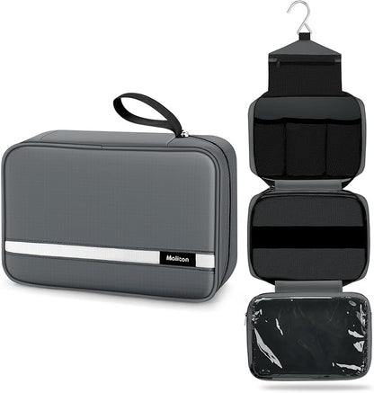 Maliton Toiletry Bag for Men & Women Travel Toiletry Bag Hanging Toiletry Bag Hygiene Organizer with 4 Compartments Waterproof Bathroom Shower Bag Large Toiletries Travel Bag (Gray)