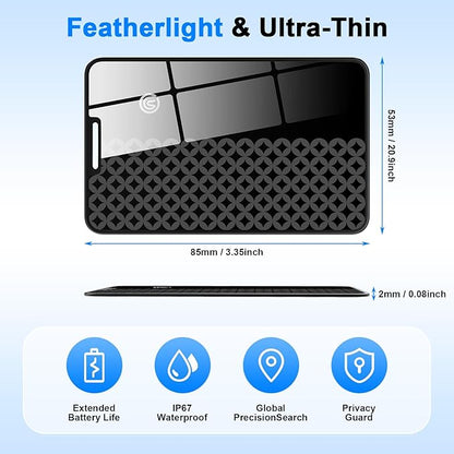 Compatible with AirTag Wallet Tracker, Smart Card Finder, Apple MFi Compatible (iOS Only), App Controlled Anti Loss GPS Tracker, IP68 Waterproof, Item Locator for Luggage Tags, Purses, Black