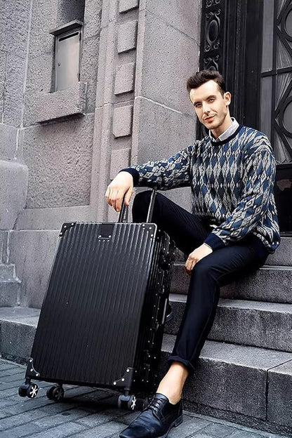 HotWay 22 Inch Checked in Luggage with Aluminum Frame,PC Hard Shell Suitcase with Spinner Wheels and TSA Lock, Large Suitcase for Travel, Black