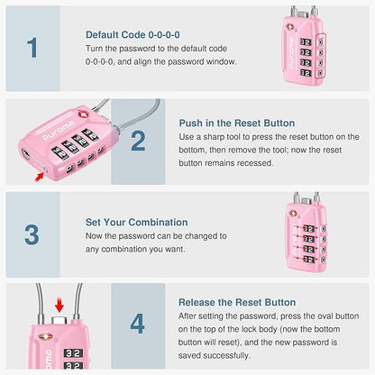 Puroma 2 Pack TSA Approved Luggage Locks, 4 Digit Combination Travel Locks Resettable Code Lock with Zinc Alloy Body for Suitcase, Toolbox, Backpack, Bag, Gym Locker (Basic Pink)