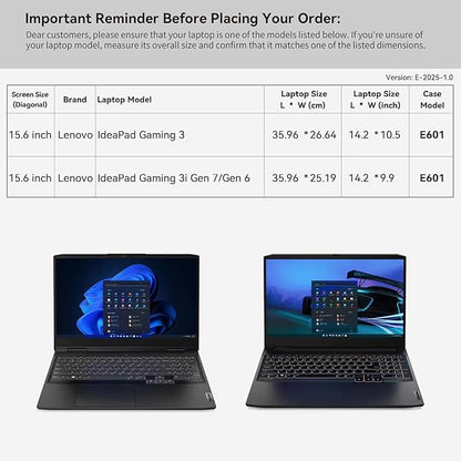 Smatree 15.6 inch Laptop Sleeve for Lenovo IdeaPad Gaming 3i Gen 6/7, for IdeaPad Gaming 3 Laptop Bag with Accessory Pocket, YKK Zipper, Patented Shockproof Design (E601)