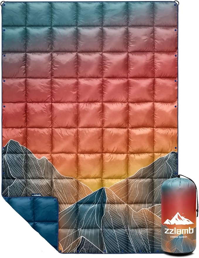 zzlamb Camping Blanket for Cold Weather,Outdoor Puffy Blanket Portable Down Alternative,Windproof Warm Cloak with Snaps,Cozy Quilt Backpacking Picnic RV Travel Plane Car Hammock Beach Climbing