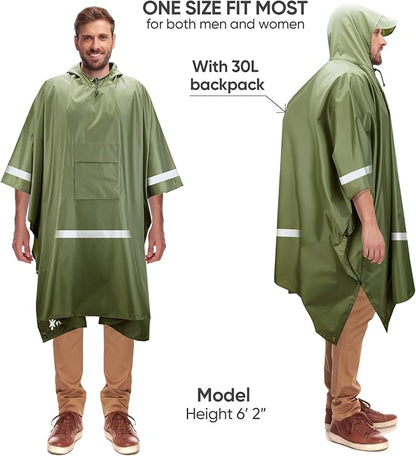 PTEROMY Hooded Rain Poncho for Adult with Pocket, Waterproof Lightweight Unisex Raincoat for Hiking Camping Emergency