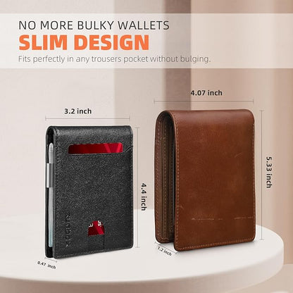 RUNBOX Money Clip Wallets for Men,Slim Leather Mens Bifold Wallet,RFID Blocking Front Pocket Wallet,Thin Credit Card Holder with Gift Box