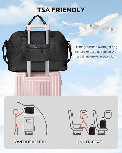 Trendy Gifts for Women-Initial Duffle Bag with Shoe Compartment, Personalized Weekender Bags, Monogram Overnight Bag for Women, Letter Travel Bags with Makeup Pouch (Letter A)