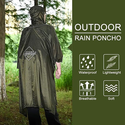onewind Hooded Rain Poncho, Silnylon Rain Coat Versatile Survival Shelter Waterproof Breathable Lightweight Poncho
