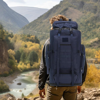 100L Hiking Camping Backpack MOLLE Rucksack Waterproof Daypack (Blue)