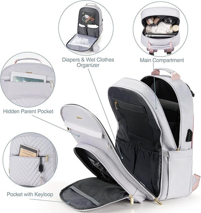 MOMUVO Diaper Bag Backpack, Quilted Baby Bag with Changing Pad and Stroller Straps and Pacifier Case, Multifunction Waterproof Travel Diaper Bags, Unisex