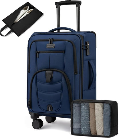 Carry On Luggage 22x14x9 Airline Approved, 22-Inch Suitcases with Spinner Wheels, Softside Carry-on Luggage with TSA Lock for Men Women Business Trip, Lightweight Large Capacity Luggage for Travel