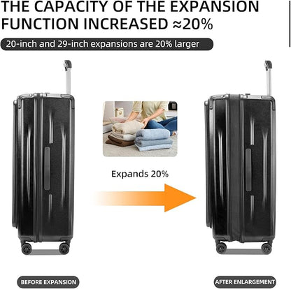 Premium Carry On Luggage, 20Inch+29 Inch Top Opening Airline Approved ABS+PC Hard Shell Suitcases with Silent Wheels, TSA Lock,Front Pocket and Wet-dry Separated Six-piece Set