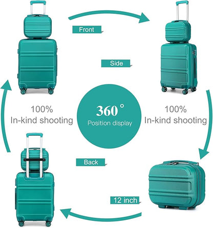 Kono Carry On Luggage Set Airline Approved Lightweight PC+ABS Carry On Suitcase with TSA Lock Spinner Wheels Durable Luggage Hardside Turquoise