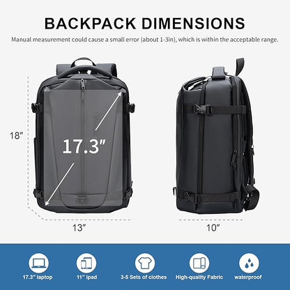 Travel Backpack for Men and Women, Flight-Approved Carry-On Backpack with Laptop Compartment; Large-Capacity Personal Item for Business, Work, School, or Weekend Trips (Black).
