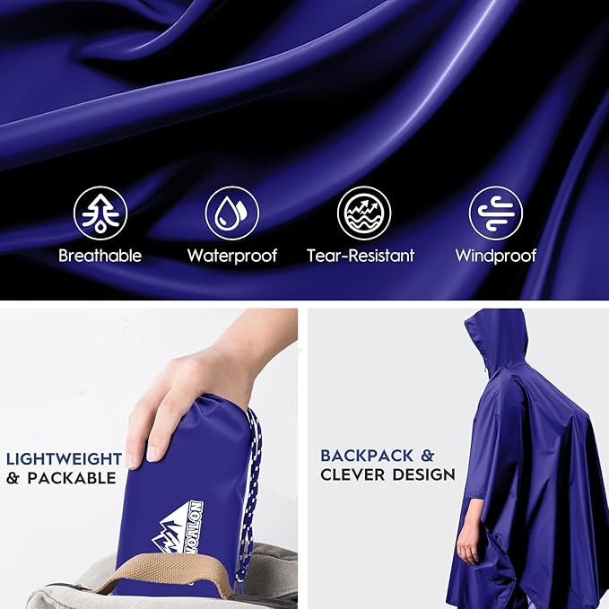 Bruvoalon 3-in-1 Rain Poncho with 1/4 Zip & Chest Pocket, Waterproof, Sunshade, Ground Mat for Adults & Youth Emergency