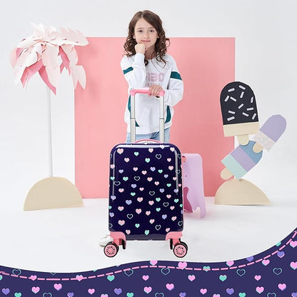 Kid's Luggage Set 2 Piece Suitcase Set Hardside Luggage with Spinner Wheels Girls Carry on Toddler Travel Rolling Suitcase with Neck Pillow Airline Approved