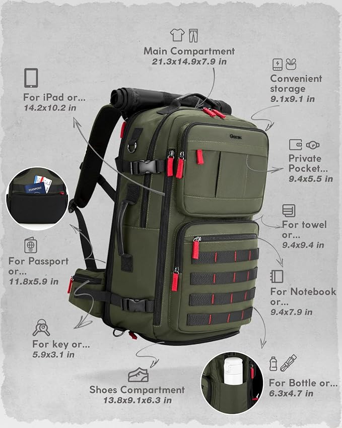 Gonex Travel Backpack, Large Carry-On Nylon Duffle Bag, 3-in-1 Convertible Laptop Bag for Men & Women, Durable for Work & Weekend Travel (Army Green)