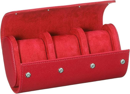 PATIKIL Watch Roll Travel Leather Case, Portable 3 Watch Roll Box with Pillow for Men Women Home Storage Display Gift Storaging Organizer, Red