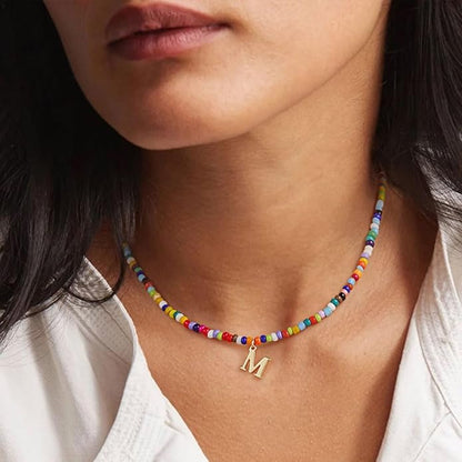 Yoosteel Christmas Gifts for Teen Girls Grandkids - Colorful Beaded Initial Necklace for Girls Jewelry A-Z Letter Choker Necklace Birthday Gifts Stocking Stuffers for Teenage Girl Women Gifts