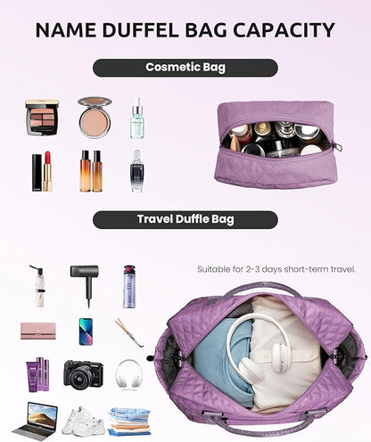 Initial Duffle Bag, Weekender Bags with Shoe Compartment and Shoulder Strap, Monogram Overnight Bag for Women Wet Pocket, Girl Travel Bag with Makeup Bag Gifts for Niece (Letter R)