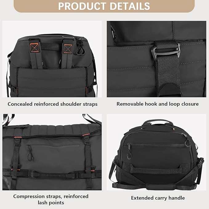 CONTAIL 86L Wheeled Duffel Bag, Soft Shell with Adjustable Web Handles, Carry On Size 29.5x14.2x12.6in, Foldable with Dual Wheels & Shoe Compartment,Black