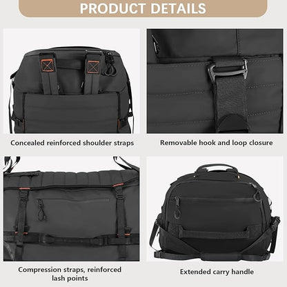 CONTAIL 86L Wheeled Duffel Bag, Soft Shell with Adjustable Web Handles, Carry On Size 29.5x14.2x12.6in, Foldable with Dual Wheels & Shoe Compartment,Black