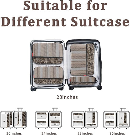 U+U 4 Set Compression Packing Cubes - Ultralight Travel Organizers, Space-Saving Suitcase Organizer, Expandable Packing Cubes for Travel, Business Trip and Family Vacation (Leopard)