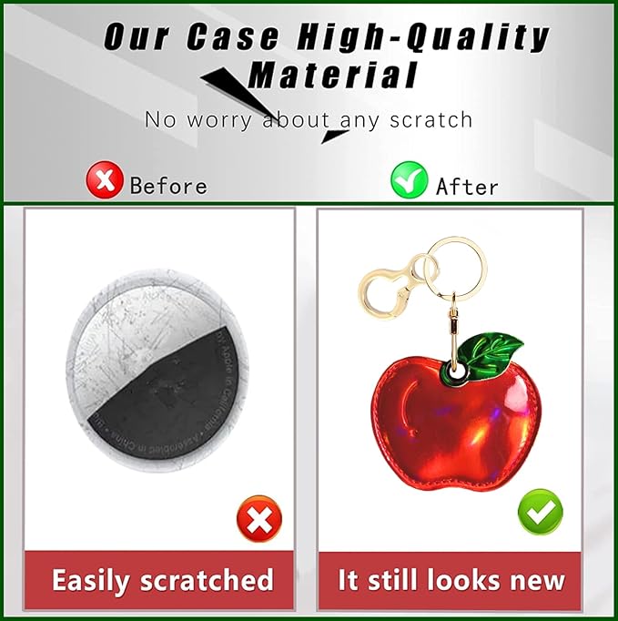 Leather Keychain Holder Case Compatible with AirTag,Cute Protective Shiny Charm Cover with Keyring,Anti-Scratch Finder GPS Tracker Case for Wallet Keys,Bag,Pets(Red Fruit)