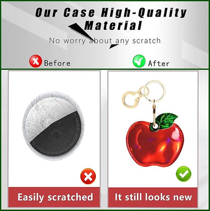 Leather Keychain Holder Case Compatible with AirTag,Cute Protective Shiny Charm Cover with Keyring,Anti-Scratch Finder GPS Tracker Case for Wallet Keys,Bag,Pets(Red Fruit)