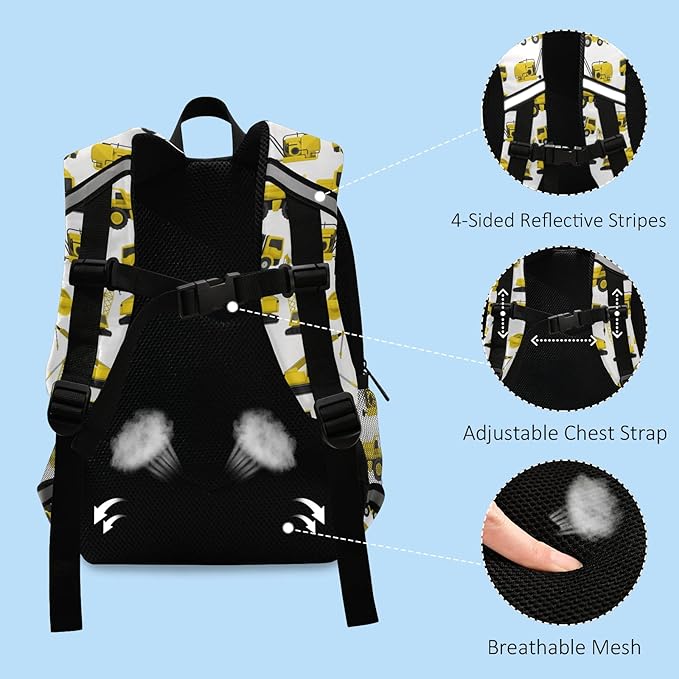 Construction Truck Excavator Bulldozer Kid's Toddler Backpack for Boys Girls Preschool Nursery with Safety Leash (01142)