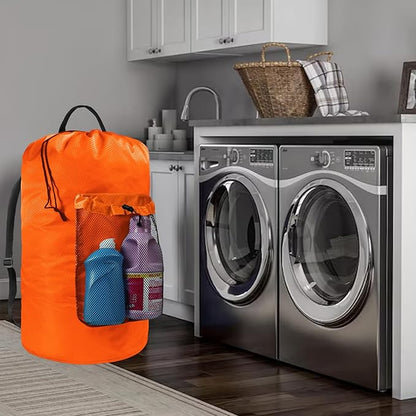 Laundry Bag with Shoulder Straps and Mesh Pocket Laundry Backpack Large Portable Laundry Hamper for College Laundromat Apartment