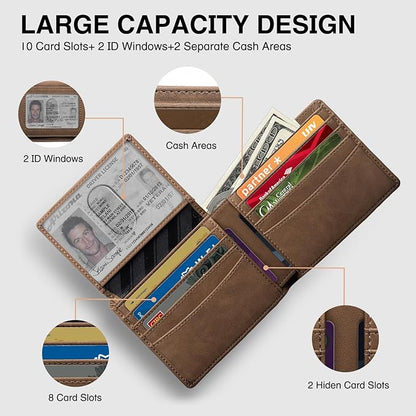 Zitahli Wallet for Men 12 Card Holder Slim Rfid Leather 2 ID Window Wallets With Gift Box Men's Accessories