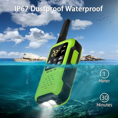 Retevis RT49P Waterproof Walkie Talkies, IP67 Portable FRS Two-Way Radios, Waterproof Floating Walkie Talkies for Adults, NOAA, Flashlight SOS, for Kayaking, Fishing, Hunting 4 Pcs