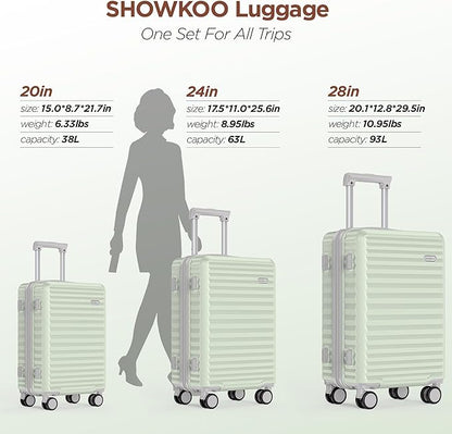 SHOWKOO Luggage Sets 3 Piece Hardside Expandable Suitcase with Double Spinner Wheels Tsa Lock Cyan (20in/24in/28in)