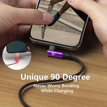 10ft iPhone Charger Cable,3Pack 90 Degree Charging Cable, [Apple MFi Certified] Long Lightning Cable Fast Charging Cord Compatible for iPhone 14/13/12/11/Pro/Max/Mini/X/Plus/8/7/6/Plus/ - Purple