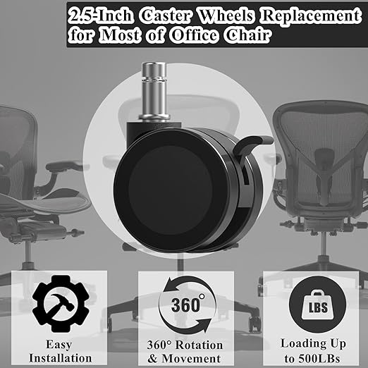 Office Chair Wheels with Brakes, 2.36"(60mm) Locking Chair Caster Replacement for Carpet and Hardwood Floors, Rolling Stool Casters (Set of 5)