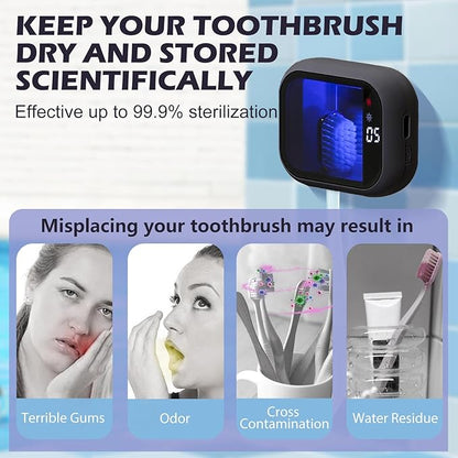 UV-C Toothbrush Cleaner, Portable Travel Cover for Manual/Electric Tooth brush, Magnetic Holder and Rechargeable Case for Any Size Toothbrush, Black