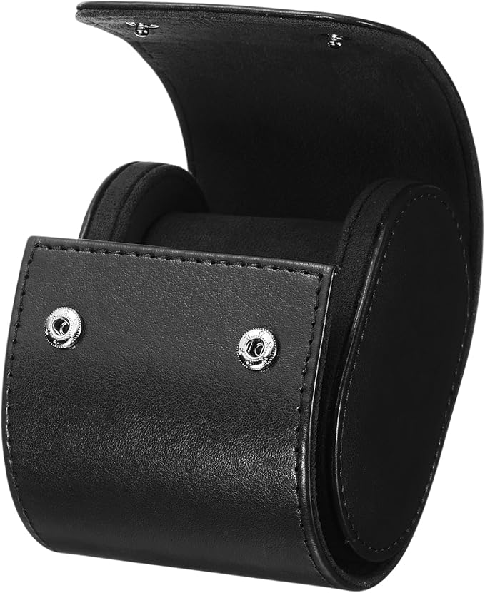 HARFINGTON Watch Roll Travel Case Single Slot Portable Leather Watch Case for Men and Women, Watches Storage Organizer with Removable Pillows for Traveling, Display, Home Storage, Black