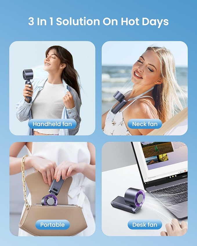Kimguard Handheld Portable Turbo Fan with Ice Cooler, Speed (1-199) Rechargeable Personal Fan[20000 RPM] Small Pocket Fans for Travel/Outdoor/Home/Office, Purple