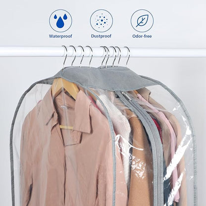 Zilink 10" All Gusseted Clear Garment Bags for Hanging Clothes 50" Hanging Garment Bags for Storage Suit Coat Bags for Closet Storage, 4 Packs