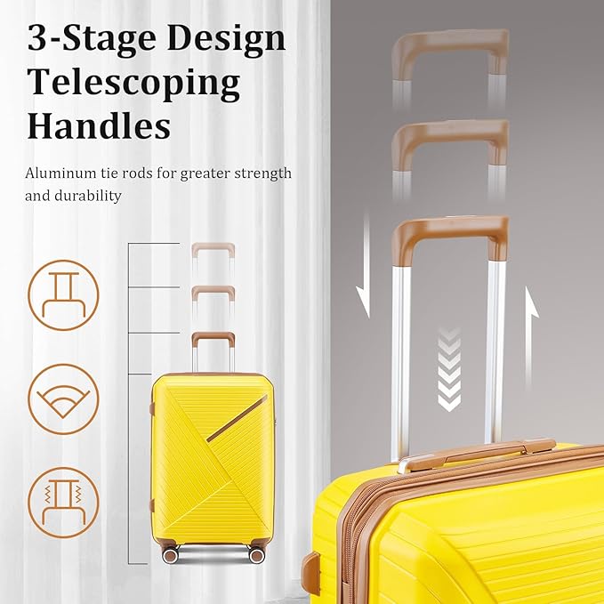 4-Piece Expandable Hardshell Luggage Set with TSA Lock (14/20/24/28) - Lightweight PP Suitcases, 360° Silent Spinner Wheels and Durable 100LB Handle for Air Travel (D# Yellow)