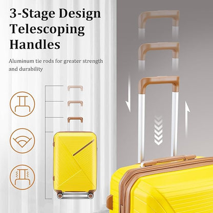 4-Piece Expandable Hardshell Luggage Set with TSA Lock (14/20/24/28) - Lightweight PP Suitcases, 360° Silent Spinner Wheels and Durable 100LB Handle for Air Travel (D# Yellow)