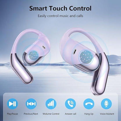 Open Ear Headphones,Over Ear Buds Clip Wireless Earbuds Bone Conduction Built-in Mic Earhook,Bluetooth 5.4 LED Display,60H Playtime Touch Control Design for Cycling,Running,Workout Fitness,office