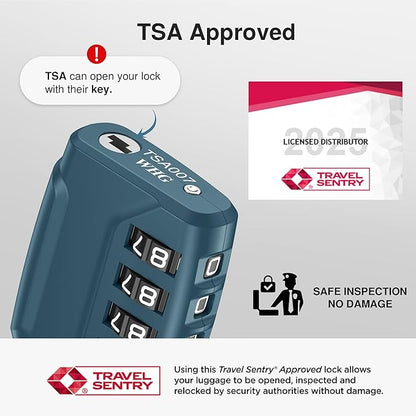 Puroma 2 Pack TSA Approved Luggage Locks, 4 Digit Combination Travel Locks Resettable Code Lock with Zinc Alloy Body for Suitcase, Toolbox, Backpack, Bag, Gym Locker (Basic Blue Peacock)