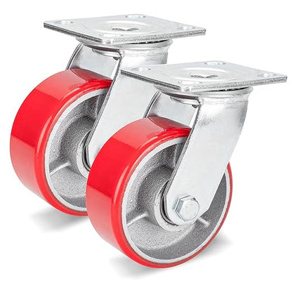 Nefish 5 Inch Industrial Grade Casters Wheels, 2 Pack Heavy Duty Swivel Casters, No Noise Polyurethane Wheel on Steel Hub, 1000 Lbs Load Capacity Per Swivel Casters for Machine, Equipment