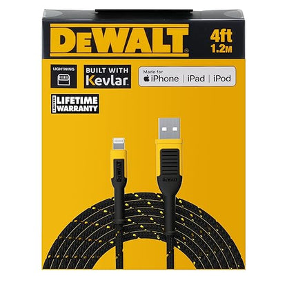 DEWALT Heavy Duty USB to Lightning Cable [Apple MFiCertified] Durable iPhone Charger, Lightning Cables, Fast Charging iPhone Charger Cord Compatible w/iPhones 14/13/12/11 Pro Max iPad AirPods, 4FT