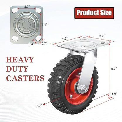 8 Inch Caster Wheels, Casters Set of 4 Heavy Duty, Industrial Castors for Moving Needs, Plate Castor Wheels Perfect for Furniture, Equipment (8INCH 2*Swivel+2*Fixed)