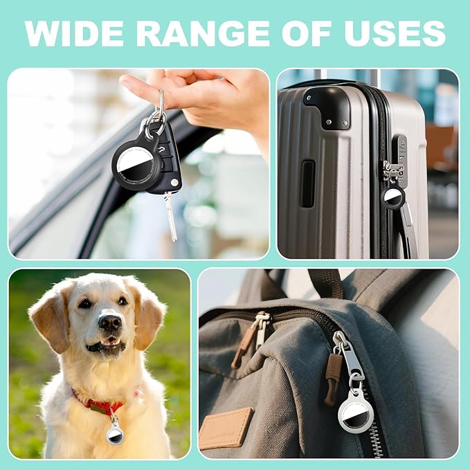 [4 Pack] Waterproof for Airtag Holder Keychain with Full Wrap Design, Hard PC for Air Tag Case, Scratchproof for Airtags for GPS Item Finder Tracker Luggage, Bag,Key-Black/Black/White/White