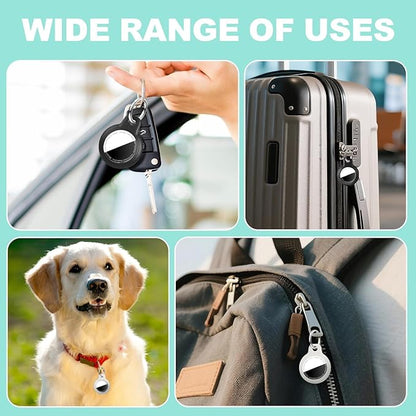 [4 Pack] Waterproof for Airtag Holder Keychain with Full Wrap Design, Hard PC for Air Tag Case, Scratchproof for Airtags for GPS Item Finder Tracker Luggage, Bag,Key-Black/Black/White/White