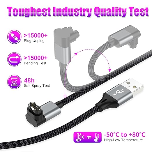 AGVEE 2 Pack 1.5ft Short Charger for Garmin Watch, L-Shape Charging Cable for Fenix, Forerunner, Vivoactive, Instinct, Venu, Tactix, Approach, D2, Quatix Series, Right Angle Braided, Dark Gray