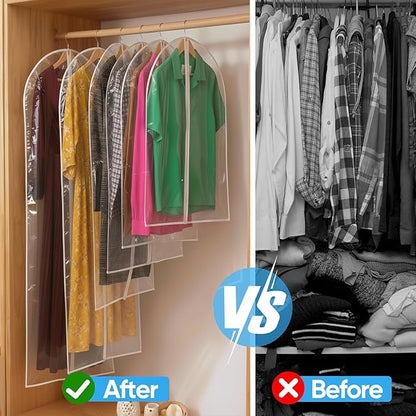 60” All Clear Garment Bags for Travel - PEVA Waterproof Suit Cover with Zipper for Hanging Clothes, long Gowns - Durable Dresser for Closet Storage, Dustproof & Moisture Resistant - 60”/2 Pack